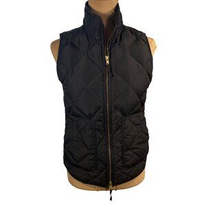 J. Crew Factory Quilted Vest Black Gold Mock Neck Size XS Extra Small